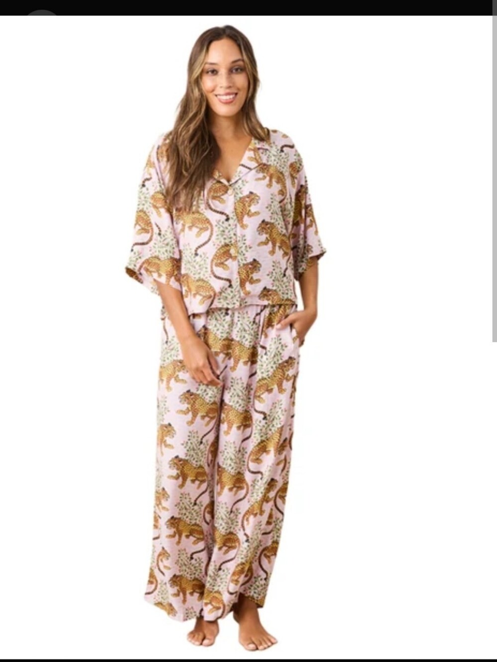 Printfresh Light Pink Leopard & Jungle Print Womens Pajama Set